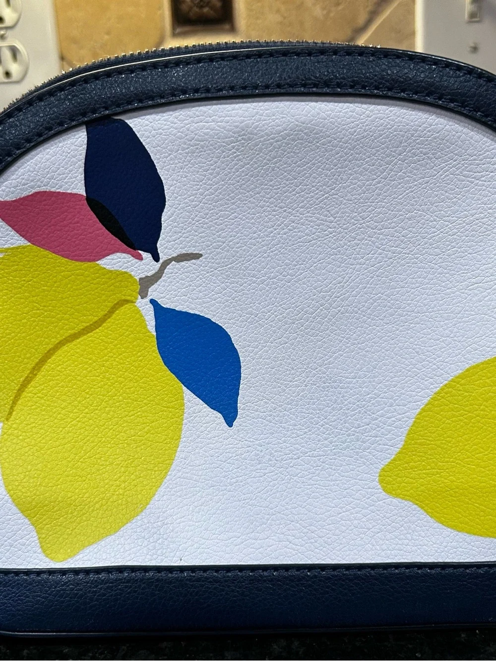 kate spade White Lemon Print Dome Cosmetic Bag - Yellow/Blue/Navy/Pink